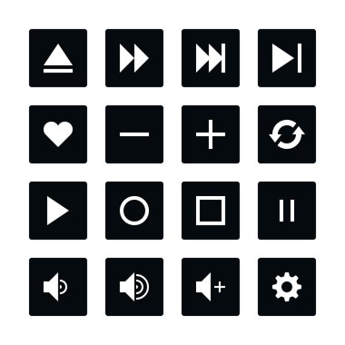 16 medya oynatıcı denetim düğmesini UI Icon set