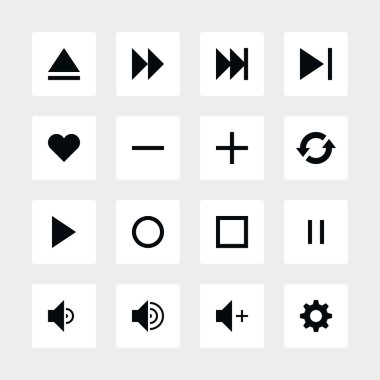 16 medya oynatıcı denetim düğmesini UI Icon set