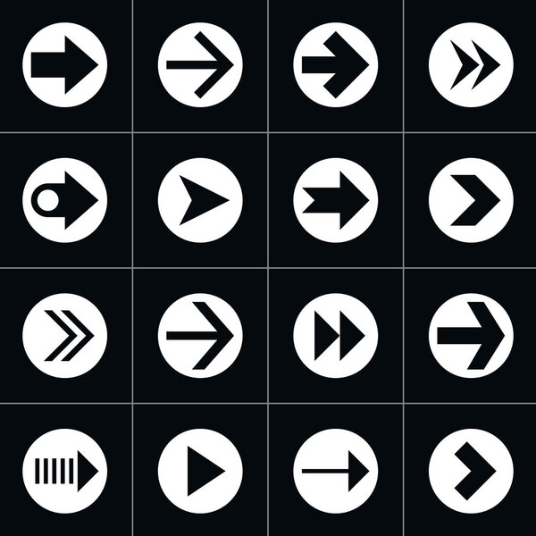 16 arrow pictogram in circle sign set