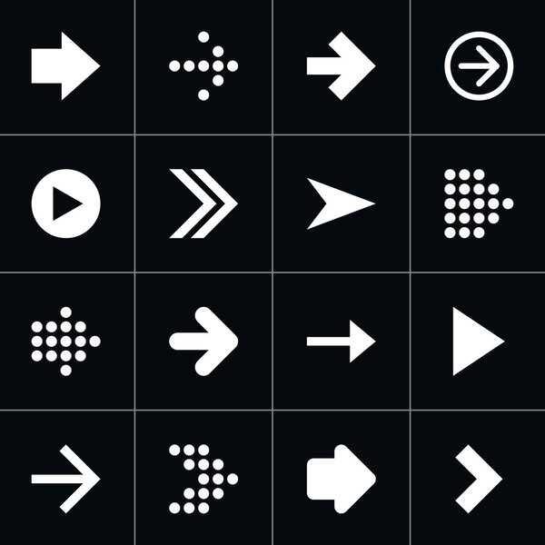 16 arrow pictogram white icon set