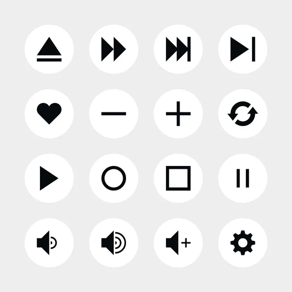 16 głoska bezdźwięczna gracz kontroli przycisk ui ikony zestaw — Wektor stockowy