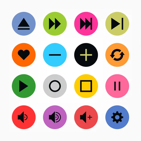 16 botón de control del reproductor multimedia ui icono conjunto — Vector de stock