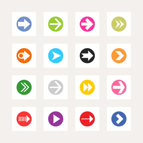 16 pictograma de seta em conjunto de sinal de círculo de cor — Vetor de Stock
