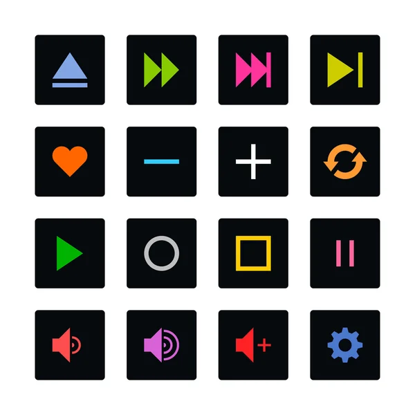 16 signo de control de medios icono plano con sombra larga — Vector de stock