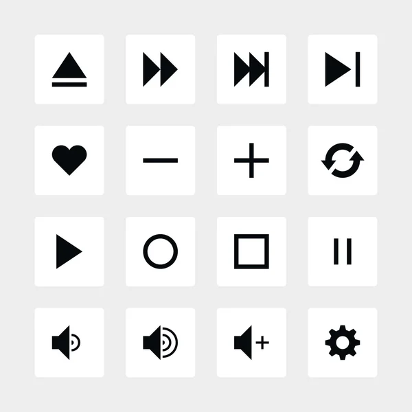 16 lecteur multimédia bouton de commande ui icône ensemble — Image vectorielle