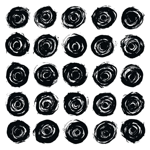 25 círculo forma pincel preto — Vetor de Stock
