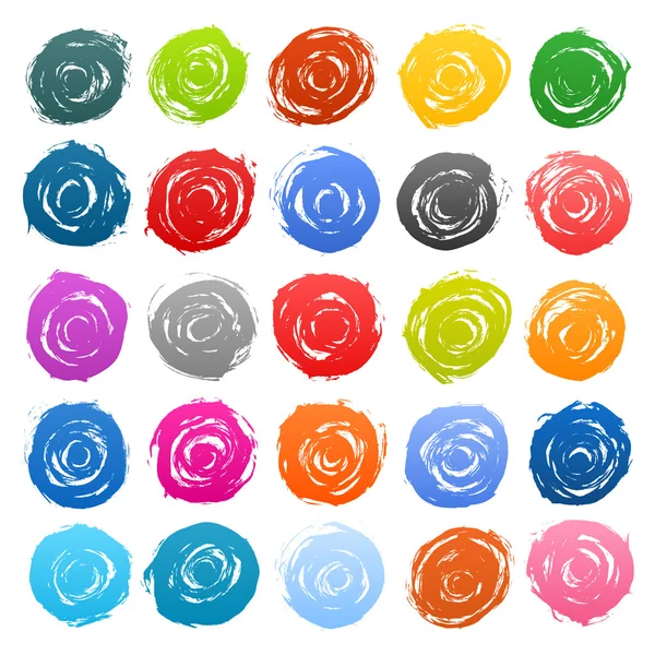 25 circle form colored brush stroke — Stock Vector
