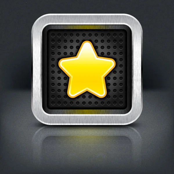Żółty złota gwiazda ikona z Metalowy stelaż chrom — Wektor stockowy