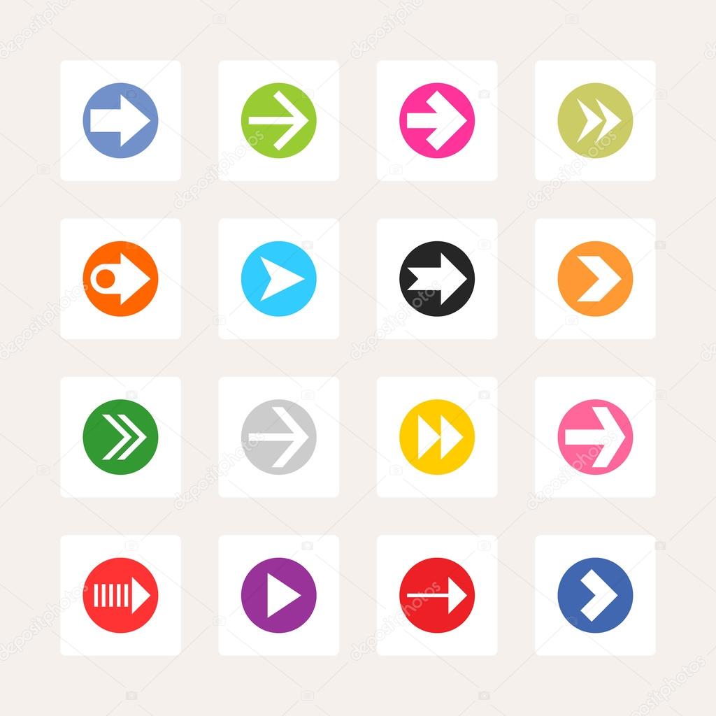 16 arrow pictogram in color circle sign set