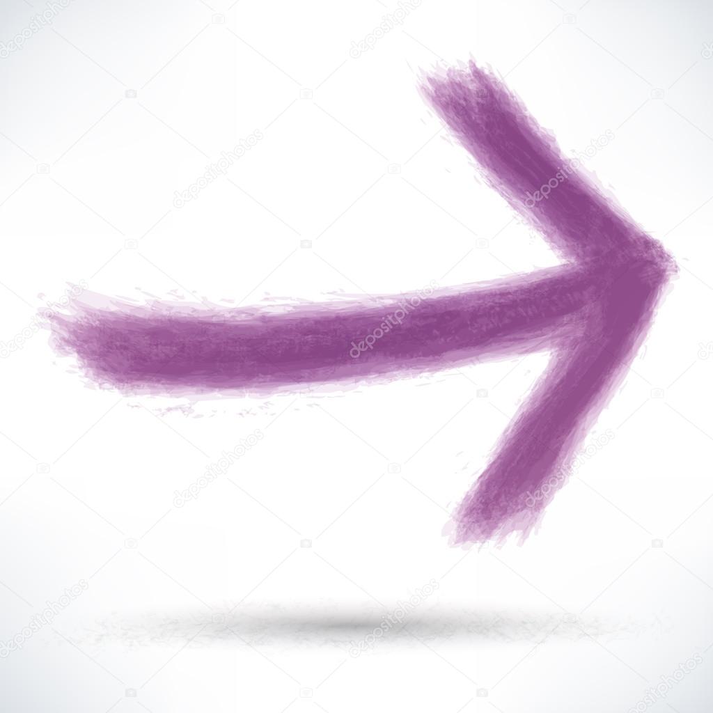 Violet arrow sign painted by brush