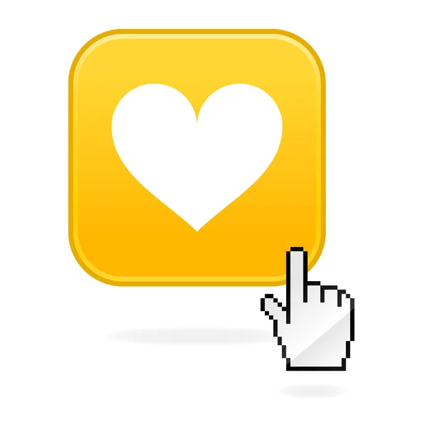 Web knop met hart teken en hand cursor — Stockvector