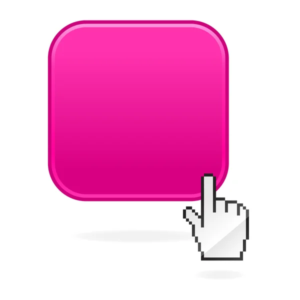 Botón web rosa con la mano del cursor — Vector de stock