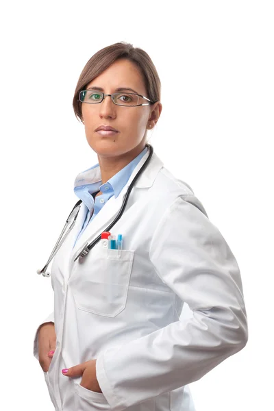 Mulher médico olhando muito profissional em Lab Coat — Fotografia de Stock