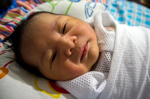 Newborn in bed — Stock Photo, Image