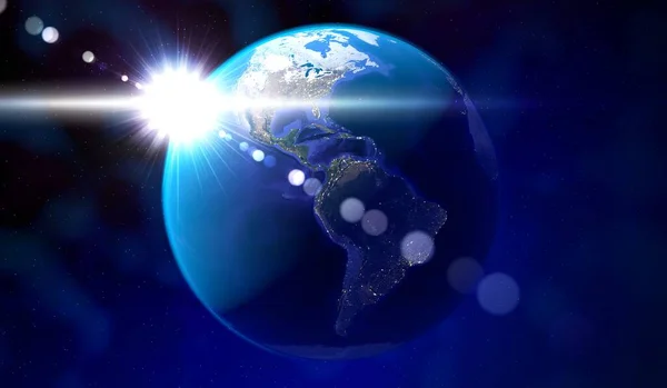 Земля Вид Космосу Північній Південній Центральній Америці Сонячний Блиск Елементи — стокове фото