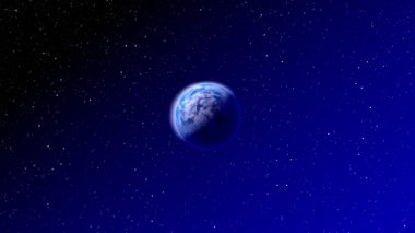 Dönen Dünya, arka plandaki yıldızlar. Bu görüntünün elementleri NASA tarafından döşenmiştir. 3D 4k animasyon (3840 x 2160 px).