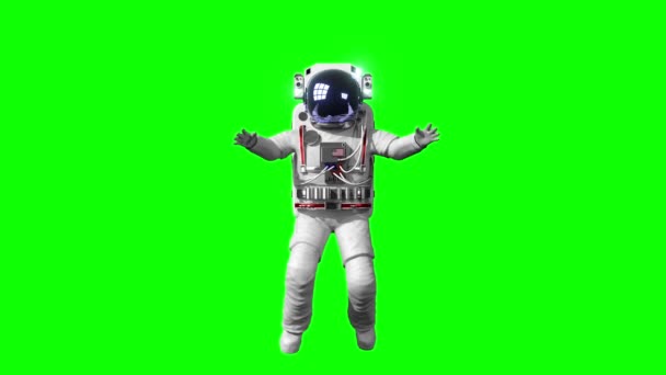 Astronauta Skacze Odlatuje Odizolowany Zielonym Tle Animacja 3840 2160 — Wideo stockowe
