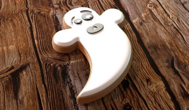 Cadılar Bayramı hayalet kurabiyesi - 3 boyutlu illüstrasyon