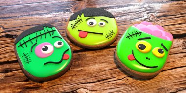 Cadılar Bayramı zombi kurabiyeleri - 3D illüstrasyon