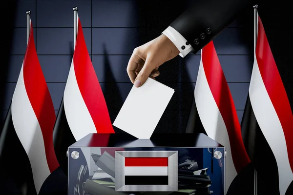 Ємен Прапори Вручення Карт Голосування Виборча Концепція Ілюстрація — стокове фото
