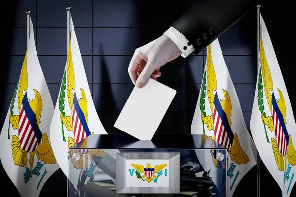 アメリカ領バージン諸島の旗 投票カードを箱に落とす手札 選挙のコンセプト 3Dイラスト — ストック写真