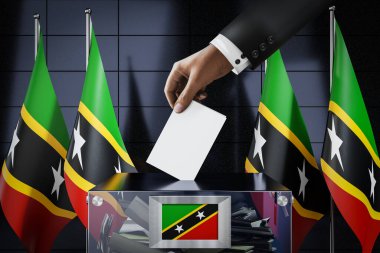 Saint Kitts ve Nevis bayrakları, oy kullanma, seçim konsepti - 3D illüstrasyon