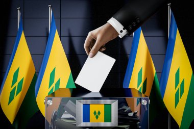 Saint Vincent ve Grenadines bayrakları, oy kullanma, seçim konsepti - 3D illüstrasyon