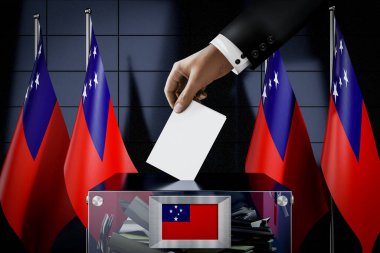 Samoa bayrakları, oy pusulasının kutuya atılması - oy kullanma, seçim konsepti - 3 boyutlu illüstrasyon