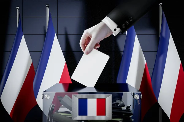 Frankreich Fahnen Hand Wirft Wahlkarte Eine Box Abstimmung Wahlkonzept Illustration — Stockfoto