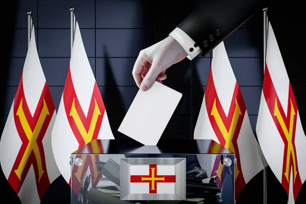 Guernsey Fahnen Hand Wirft Wahlkarte Eine Box Abstimmung Wahlkonzept Illustration — Stockfoto
