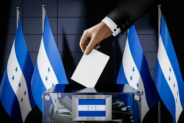 Honduras Vlaggen Hand Laten Vallen Stemkaart Een Doos Stemming Verkiezingsconcept — Stockfoto