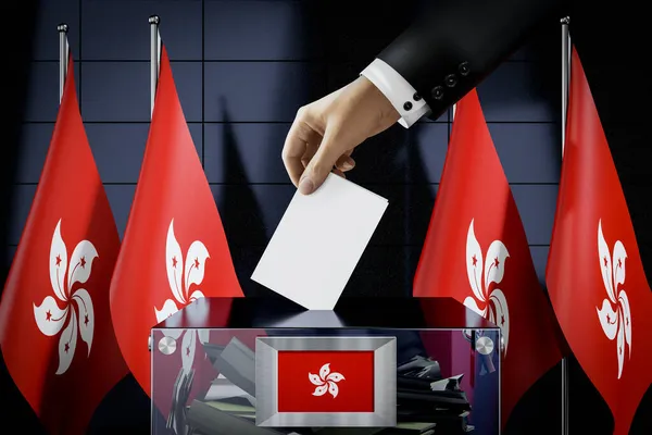 Hong Hong Flags Hand Dropping Ballot Card Box Voting Election — Stock Photo, Image