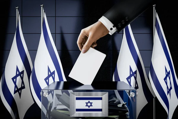 Israel Flags Hand Dropping Ballot Card Box Voting Election Concept — Stock Photo, Image
