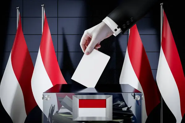 Monaco Vlaggen Hand Laten Vallen Stemkaart Een Doos Stemming Verkiezingsconcept — Stockfoto