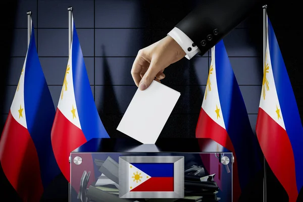 Filipinas Banderas Mano Caer Tarjeta Votación Una Caja Votación Concepto — Foto de Stock