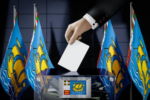 Saint Pierre Miquelon Flags Hand Dropping Ballot Card Box Voting — Stock Photo, Image