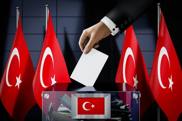 Banderas Turquía Mano Dejando Caer Tarjeta Votación Una Caja Votación — Foto de Stock