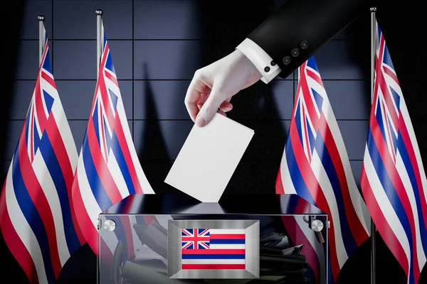 Hawaii Flaggen Hand Wirft Wahlkarte Eine Box Abstimmung Wahlkonzept Illustration — Stockfoto
