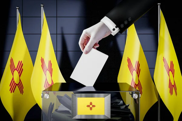 New Mexico Flags Hand Dropping Ballot Card Box Voting Election — Stock Photo, Image