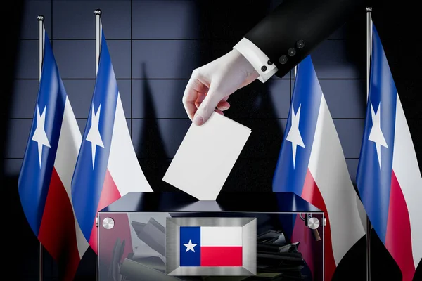 Texaské Vlajky Ruční Upuštění Volební Karty Boxu Hlasování Volební Koncept — Stock fotografie