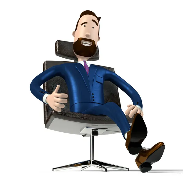 Homme Affaires Beau Dessin Animé Assis Dans Une Chaise Bureau — Photo