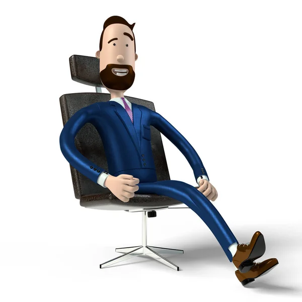 Homme Affaires Beau Dessin Animé Assis Dans Une Chaise Bureau — Photo