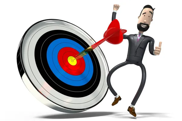 Hipster Cartoon Businessman Dartboard Success Concept Illustration — Stock Photo, Image