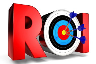 ROI, yatırım konseptine dönüş - oklu dart tahtası - 3 boyutlu illüstrasyon