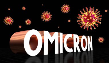 SARS-CoV-2, Covid-19, Omicron varyant konsepti - 3D illüstrasyon