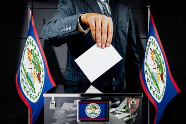 Belize bayrakları, el sallama oy kartı - seçim konsepti - 3D illüstrasyon