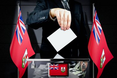 Bermuda bayrakları, oy verme kartı - seçim konsepti - 3D illüstrasyon