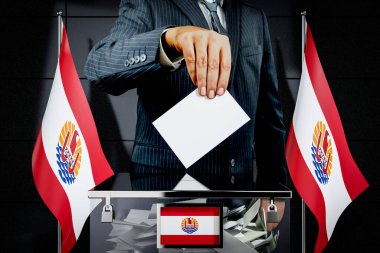 Fransız Polinezyası bayrakları, oy kullanma kartı - seçim konsepti - 3 boyutlu illüstrasyon