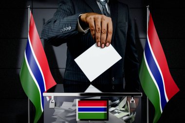 Gambiya bayrakları, oy verme kartı - seçim konsepti - 3D illüstrasyon