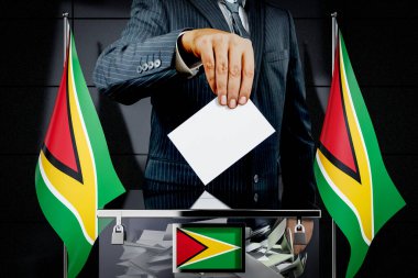 Guyana bayrakları, oy verme kartı - seçim konsepti - 3D illüstrasyon